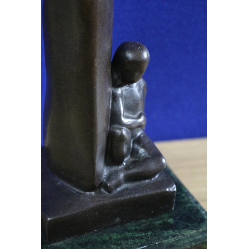 221 - Modern Bronze of a Woman with a Child on a MArble Base - Signed Kobo - 30cm Tall