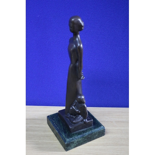 221 - Modern Bronze of a Woman with a Child on a MArble Base - Signed Kobo - 30cm Tall