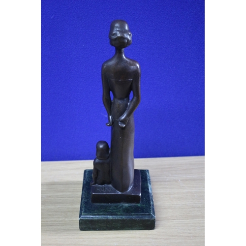 221 - Modern Bronze of a Woman with a Child on a MArble Base - Signed Kobo - 30cm Tall