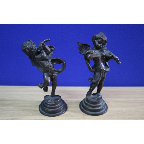 224 - 2 x Bronzes of Winged Cherubs - 13cm Tall