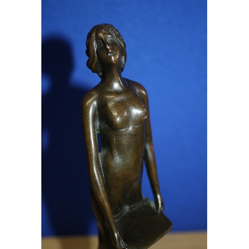 227 - Bronze Figure of a Naked Lady Standing and Holding a Tray - 19cm Tall