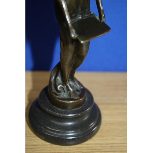 227 - Bronze Figure of a Naked Lady Standing and Holding a Tray - 19cm Tall