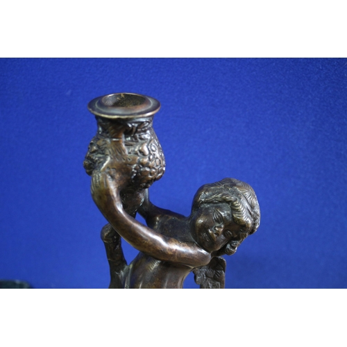 231 - Beautiful Bronze Cherub Candlestick - 29cm Tall