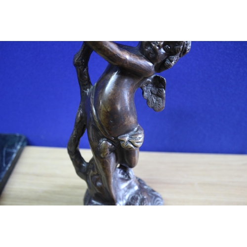 231 - Beautiful Bronze Cherub Candlestick - 29cm Tall