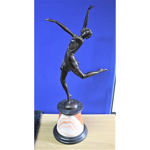 234 - Very Heavy and Tall Bronze of a Lady Dancing - Art Deco Figure on a Marble Base - 65cm Tall - Signed... 