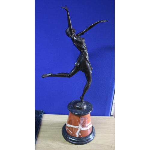 234 - Very Heavy and Tall Bronze of a Lady Dancing - Art Deco Figure on a Marble Base - 65cm Tall - Signed... 