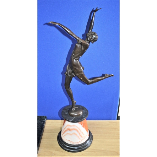 234 - Very Heavy and Tall Bronze of a Lady Dancing - Art Deco Figure on a Marble Base - 65cm Tall - Signed... 