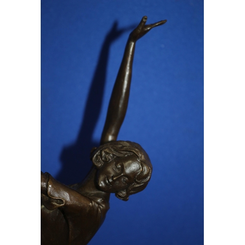 234 - Very Heavy and Tall Bronze of a Lady Dancing - Art Deco Figure on a Marble Base - 65cm Tall - Signed... 