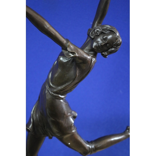 234 - Very Heavy and Tall Bronze of a Lady Dancing - Art Deco Figure on a Marble Base - 65cm Tall - Signed... 