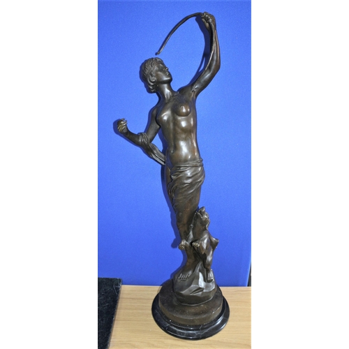 235 - Extra Large Bronze of a Hunter with Bow and His Dog - 84cm Tall