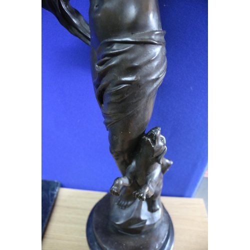 235 - Extra Large Bronze of a Hunter with Bow and His Dog - 84cm Tall