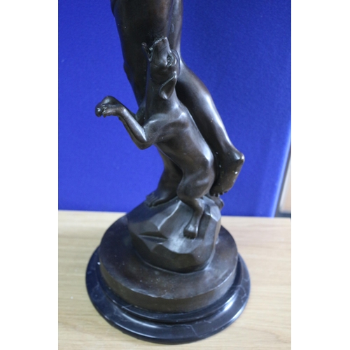 235 - Extra Large Bronze of a Hunter with Bow and His Dog - 84cm Tall