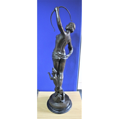 235 - Extra Large Bronze of a Hunter with Bow and His Dog - 84cm Tall