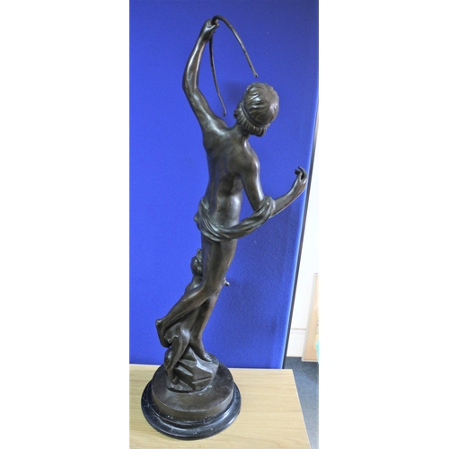 235 - Extra Large Bronze of a Hunter with Bow and His Dog - 84cm Tall