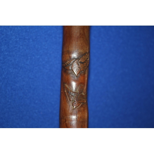 239 - 19th Century Japanese Highly Carved Walking Stick - Decorated with Birds, Flowers and Bee