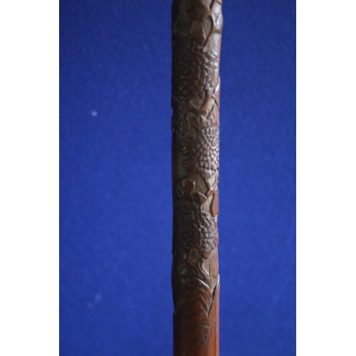 239 - 19th Century Japanese Highly Carved Walking Stick - Decorated with Birds, Flowers and Bee