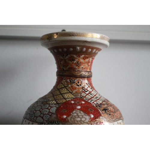 240 - 1880 - 1920 Satsuma Vase with Nice Character Marks to Base - 32.5cm Tall