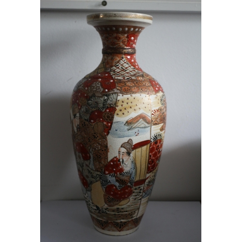 240 - 1880 - 1920 Satsuma Vase with Nice Character Marks to Base - 32.5cm Tall