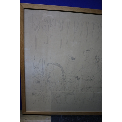 241 - Original Signed Italian Mural Pencil Sketch 1833 - 95 x 66cm - Framed and Glazed