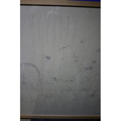 241 - Original Signed Italian Mural Pencil Sketch 1833 - 95 x 66cm - Framed and Glazed