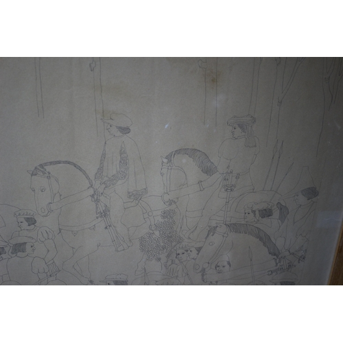 241 - Original Signed Italian Mural Pencil Sketch 1833 - 95 x 66cm - Framed and Glazed