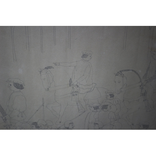 241 - Original Signed Italian Mural Pencil Sketch 1833 - 95 x 66cm - Framed and Glazed