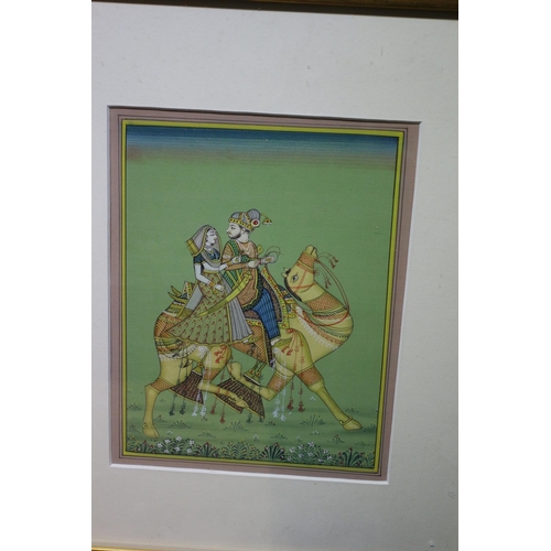 243 - 3 x Vintage Traditional Indian Rajasthan Watercolour Paintings - All 3 are Framed and Glazed - 36.5 ... 