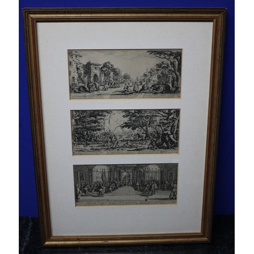 248 - 3 x Rare Etchings by Jaques Callot - 1635 - Les Grandes Miseres de la Guerre Plate - 16, 17 & 18 - E... 