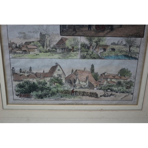 250 - 1888 Hand Coloured Engraving - Rambling Sketches, Headcorn Kent by Louis Wain - 51.5 x 42.5cm