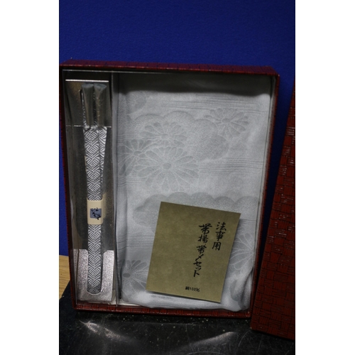 260 - Japanese Obijime Obiage Set Silk Vintage Silver Colour Unused and in Original Packaging