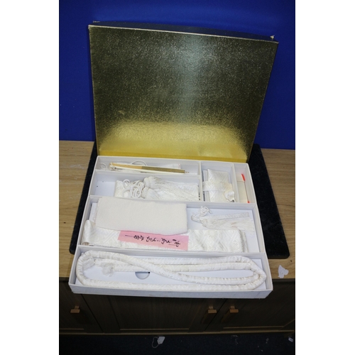 263 - Vintage  Japanese Bridal Kimono Accessory Set in White Silk in Original Box and are Unused