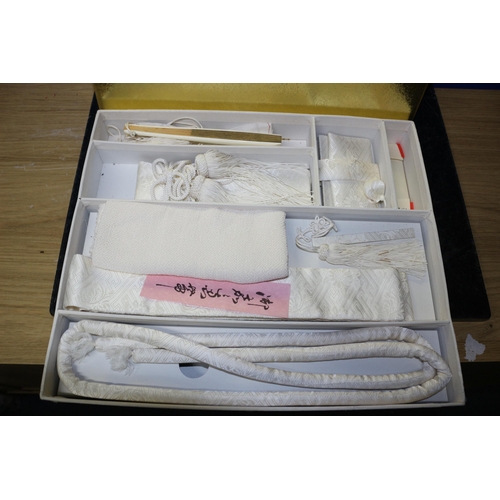 263 - Vintage  Japanese Bridal Kimono Accessory Set in White Silk in Original Box and are Unused