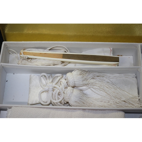 263 - Vintage  Japanese Bridal Kimono Accessory Set in White Silk in Original Box and are Unused