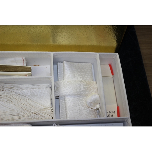 263 - Vintage  Japanese Bridal Kimono Accessory Set in White Silk in Original Box and are Unused