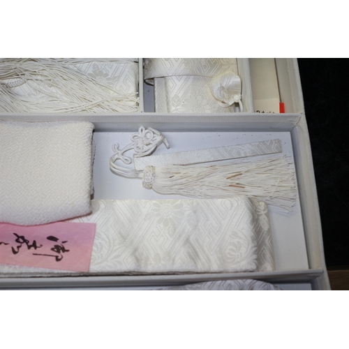 263 - Vintage  Japanese Bridal Kimono Accessory Set in White Silk in Original Box and are Unused