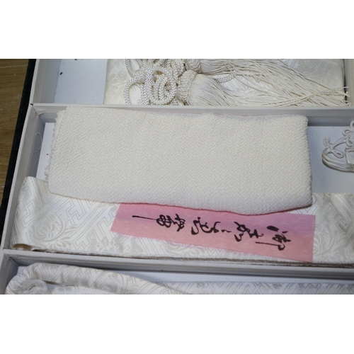 263 - Vintage  Japanese Bridal Kimono Accessory Set in White Silk in Original Box and are Unused