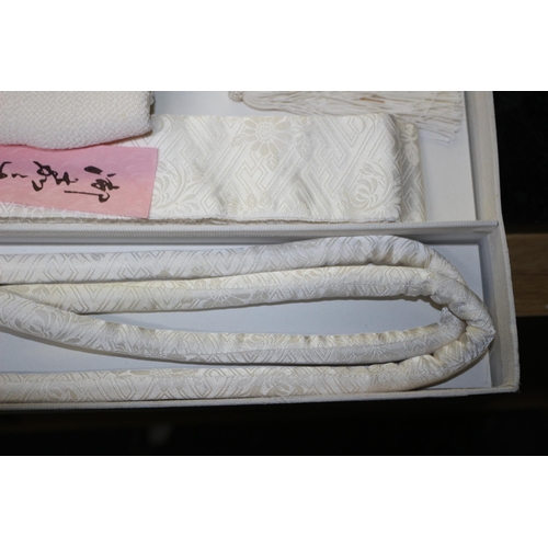 263 - Vintage  Japanese Bridal Kimono Accessory Set in White Silk in Original Box and are Unused