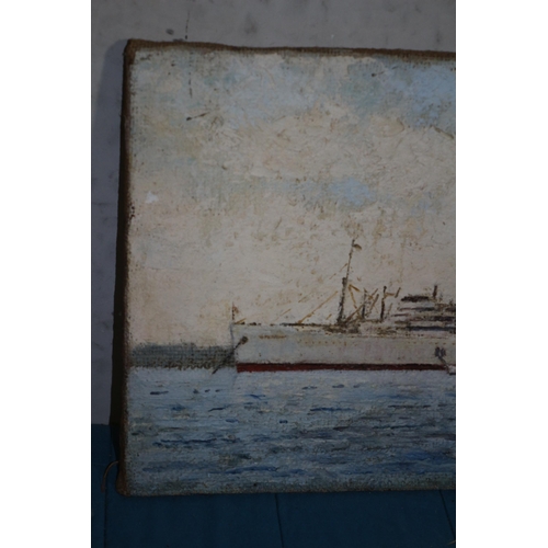 271 - Original Oil on Hessian of a Ship by Morgan Arthur Thornley - 1963 - 36 x 26cm