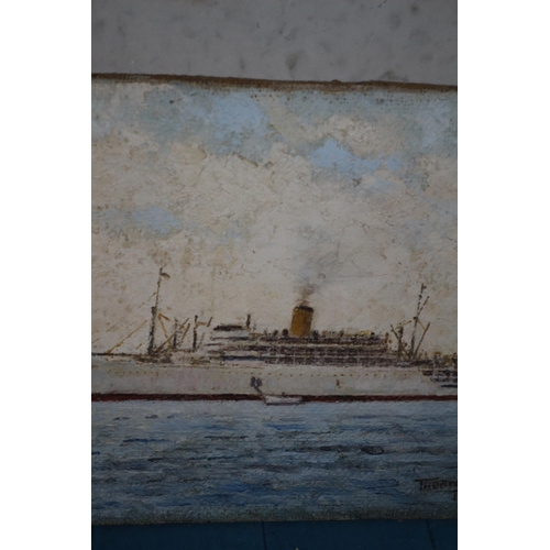 271 - Original Oil on Hessian of a Ship by Morgan Arthur Thornley - 1963 - 36 x 26cm