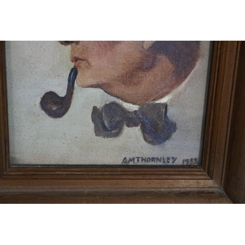 274 - Original Oil on Canvas by A. M. Thornley - 1933 (possibly a self portrait) - 30.5 x 26cm