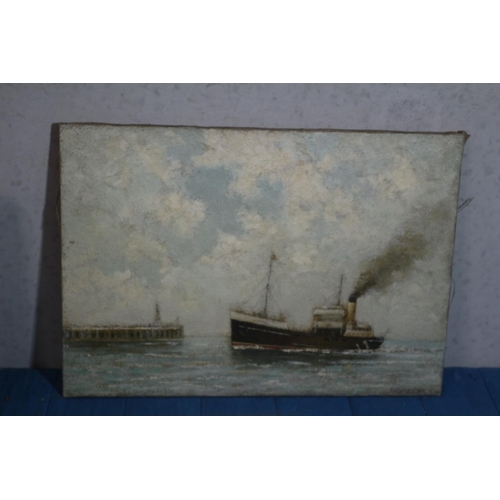 275 - Original Oil on Canvas by Morgan Arthur Thornley of a Ship Coming into Harbour - 51 x 36cm