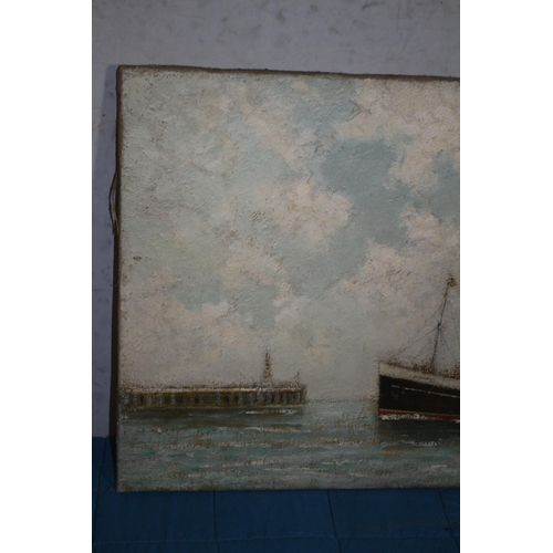 275 - Original Oil on Canvas by Morgan Arthur Thornley of a Ship Coming into Harbour - 51 x 36cm