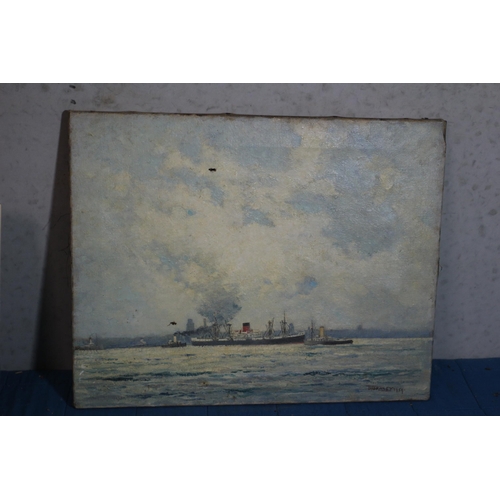 276 - Oil on Canvas Original Painting by Morgan Arthur Thornley of a Steam Ship - 1959 - 52 x 41 - Leaving... 