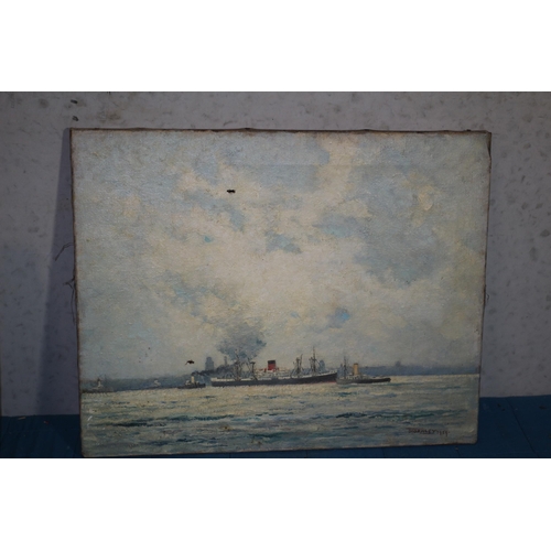 276 - Oil on Canvas Original Painting by Morgan Arthur Thornley of a Steam Ship - 1959 - 52 x 41 - Leaving... 