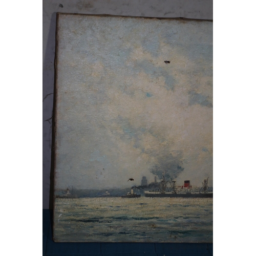 276 - Oil on Canvas Original Painting by Morgan Arthur Thornley of a Steam Ship - 1959 - 52 x 41 - Leaving... 