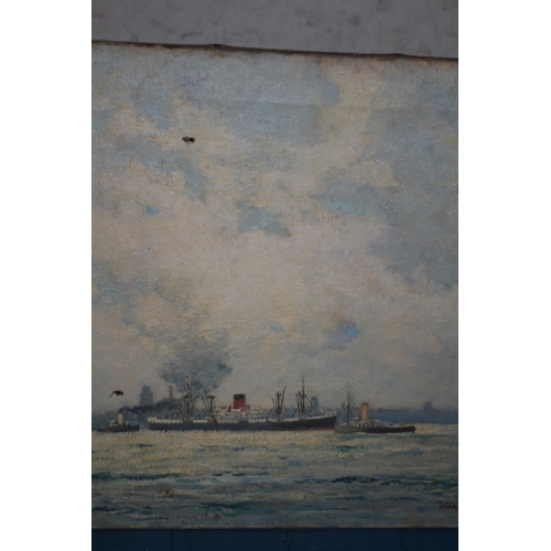 276 - Oil on Canvas Original Painting by Morgan Arthur Thornley of a Steam Ship - 1959 - 52 x 41 - Leaving... 