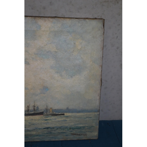 276 - Oil on Canvas Original Painting by Morgan Arthur Thornley of a Steam Ship - 1959 - 52 x 41 - Leaving... 