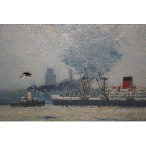 276 - Oil on Canvas Original Painting by Morgan Arthur Thornley of a Steam Ship - 1959 - 52 x 41 - Leaving... 