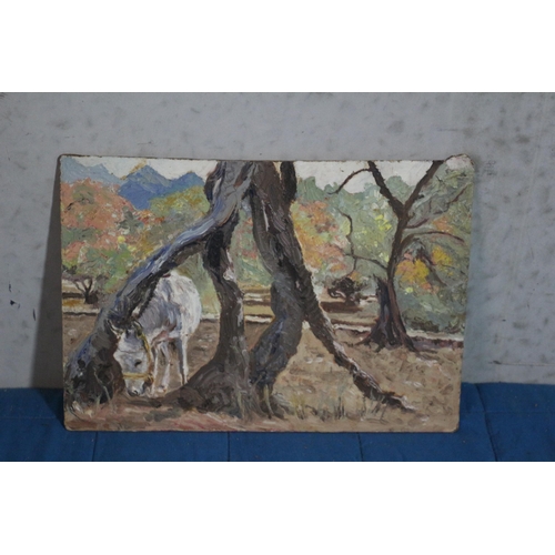 278 - Oil on Board Original Painting by Morgan Arthur Thornley - Horse by Tree - 30 x 21.5cm