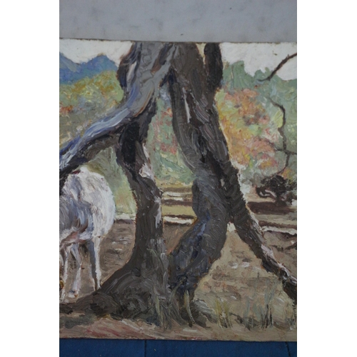 278 - Oil on Board Original Painting by Morgan Arthur Thornley - Horse by Tree - 30 x 21.5cm